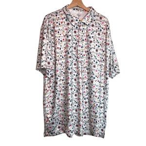 1764 Mens Polo Shirt White Men Size 2XL Golf Cocktail Festival Print NWOT